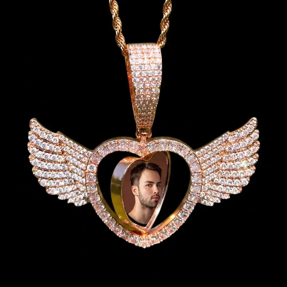 Winged Heart - Double-Sided Rotating Custom Photo Pendant
