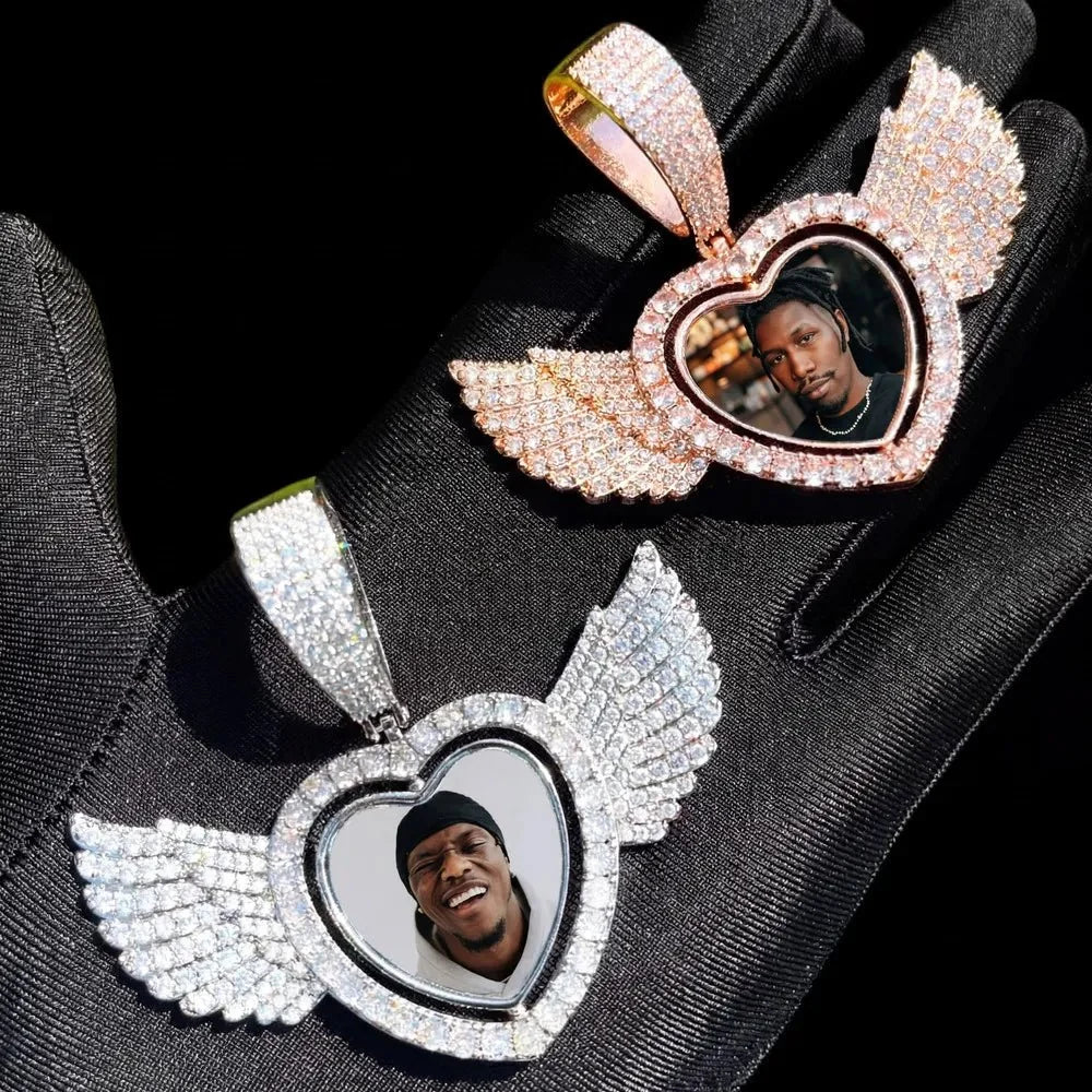 Winged Heart - Double-Sided Rotating Custom Photo Pendant