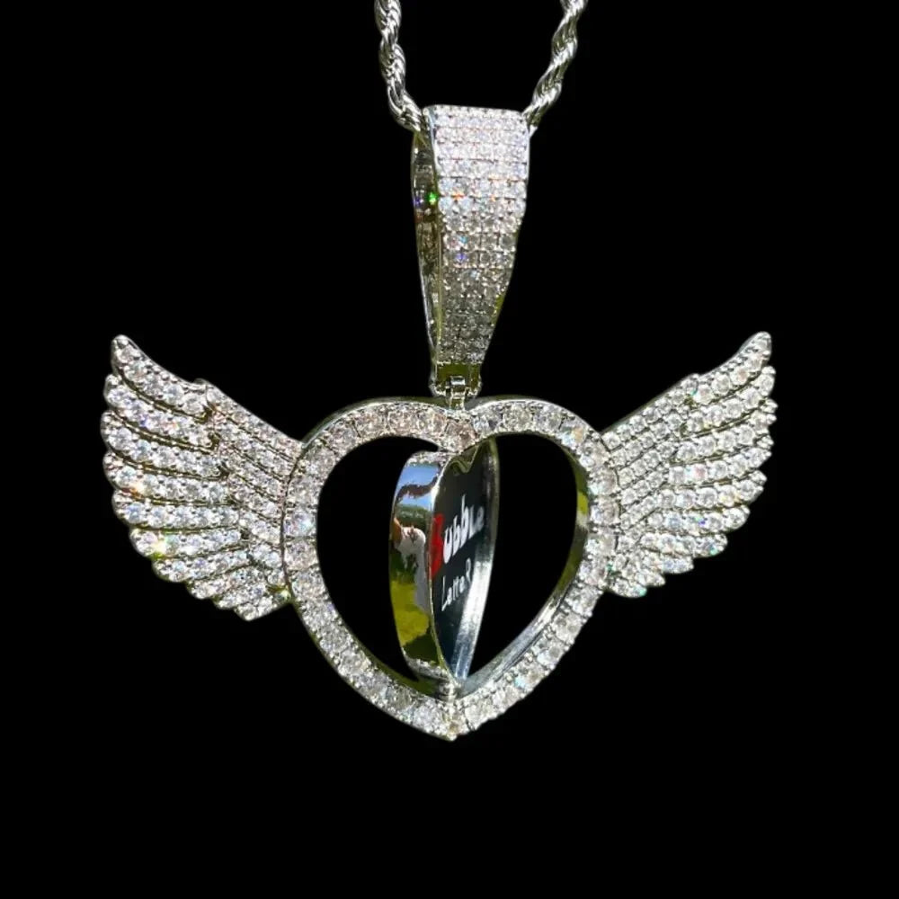 Winged Heart - Double-Sided Rotating Custom Photo Pendant