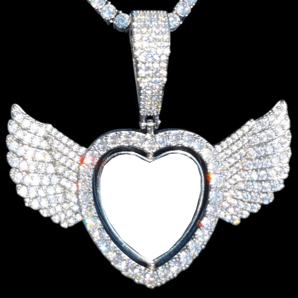 Winged Heart - Double-Sided Rotating Custom Photo Pendant