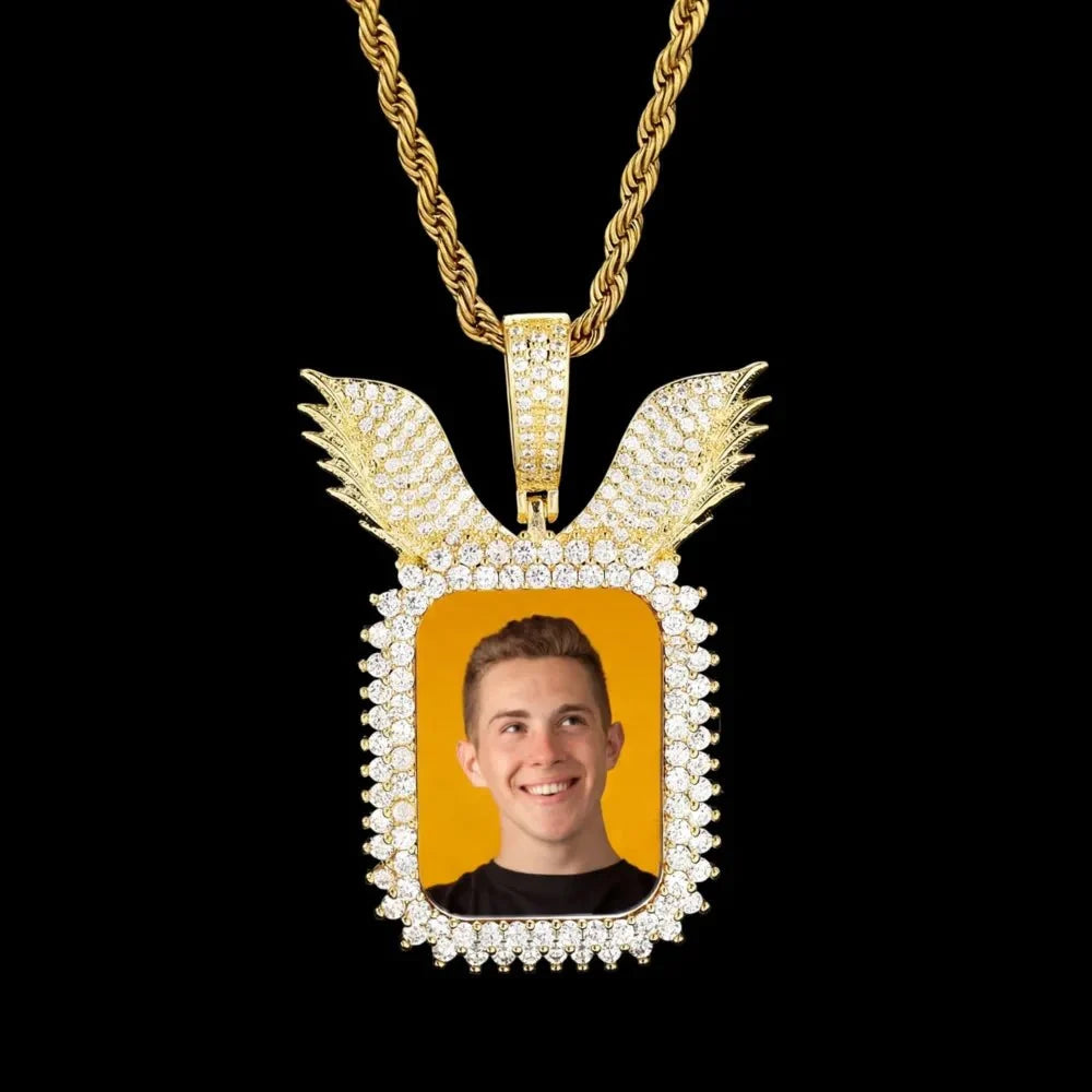 Wings Memory Square Photo Frame Pendant - 38mm