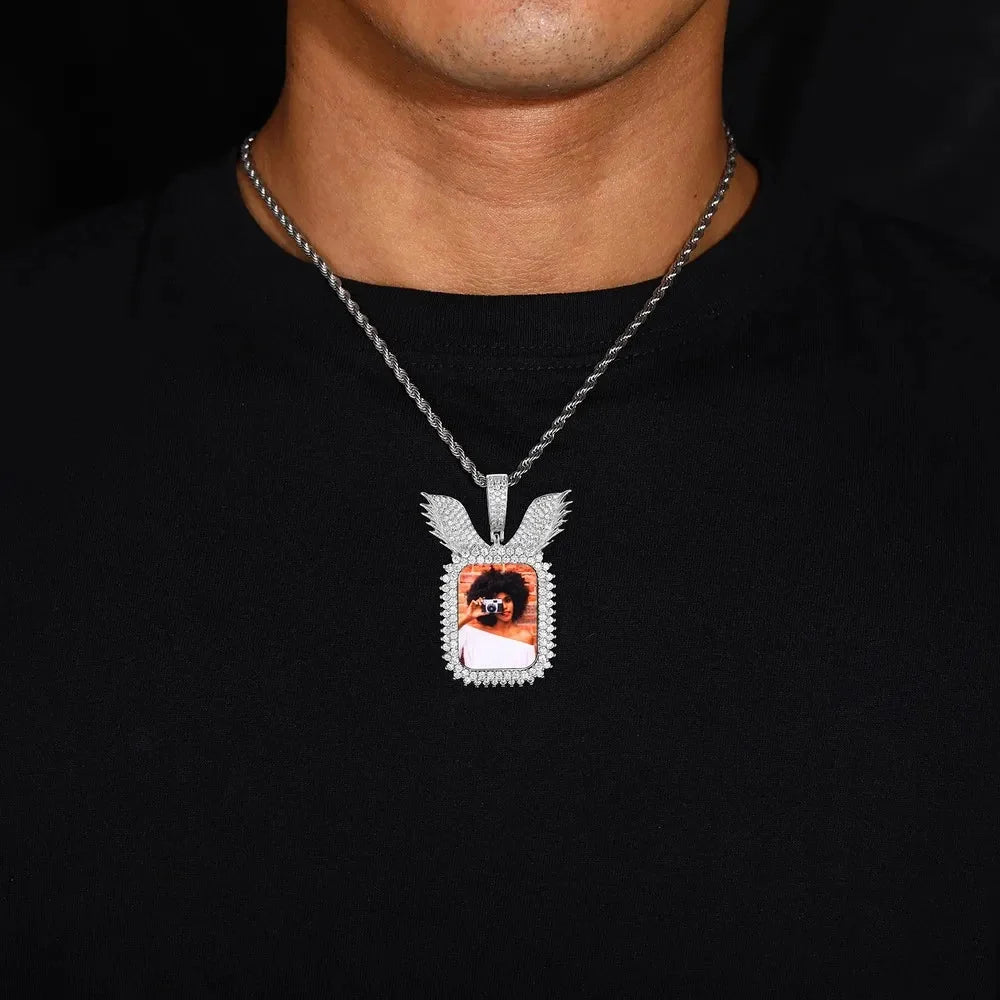 Wings Memory Square Photo Frame Pendant - 38mm