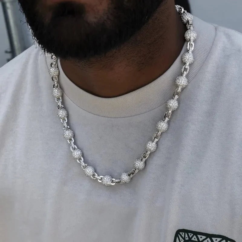 12MM Iced Ball Chain in White Gold