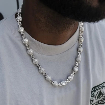 12MM Iced Ball Chain in White Gold