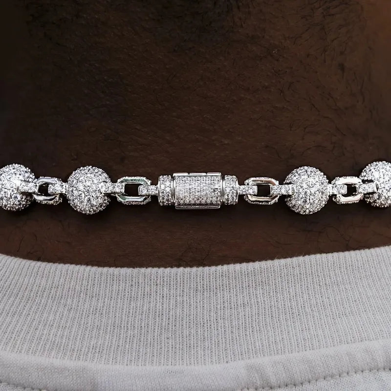 12MM Iced Ball Chain in White Gold