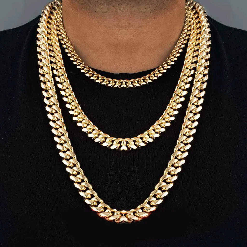 12mm Stainless Steel Cuban Chain in Gold