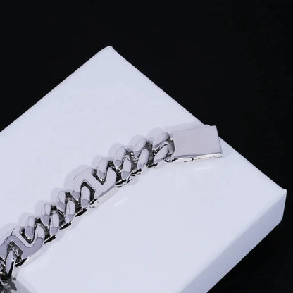 12mm Prong Baguette Curb Bracelet White Gold