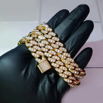 13Mm 18K White/Gold-Plated Seamless Iced Cuban Chain