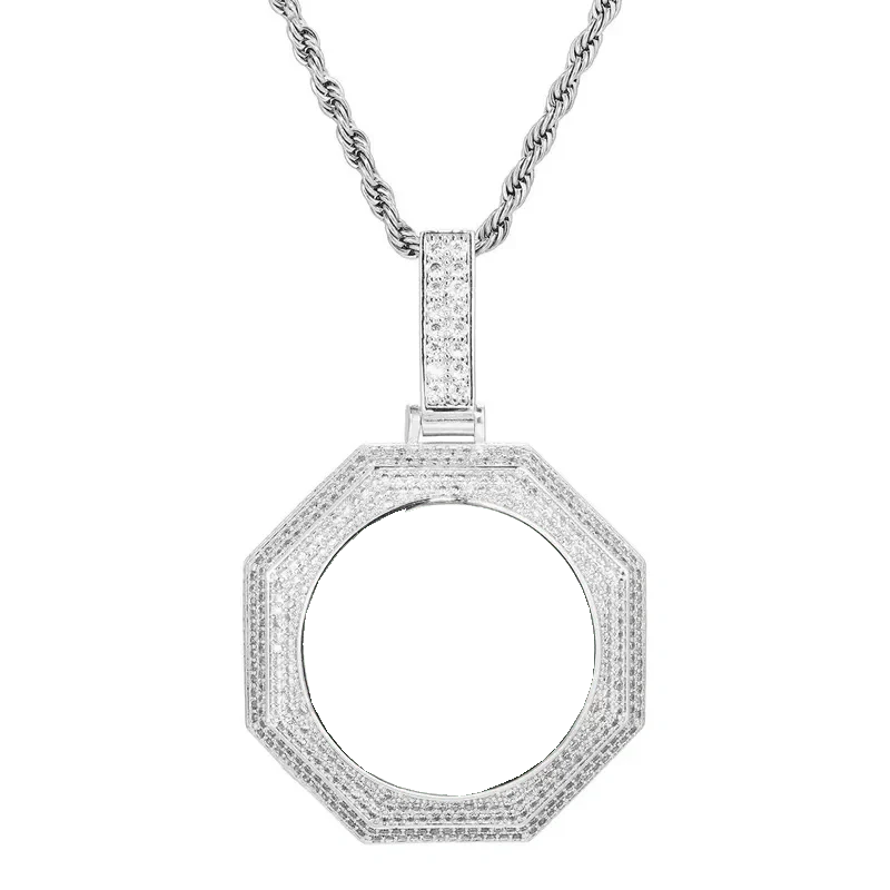 14k White Gold Custom Photo Bagua Pendant - 42mm