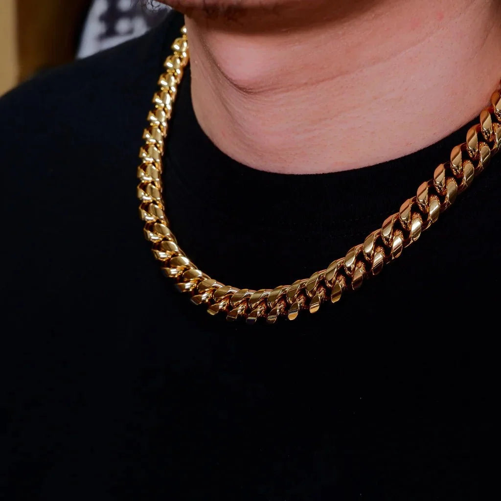 14Mm 18K Gold-Plated Classic Miami Cuban Link