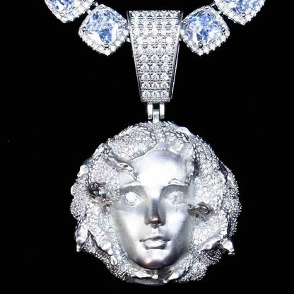 AURXYA Iced Queen Portrait Pendant with CZ Tennis Chain