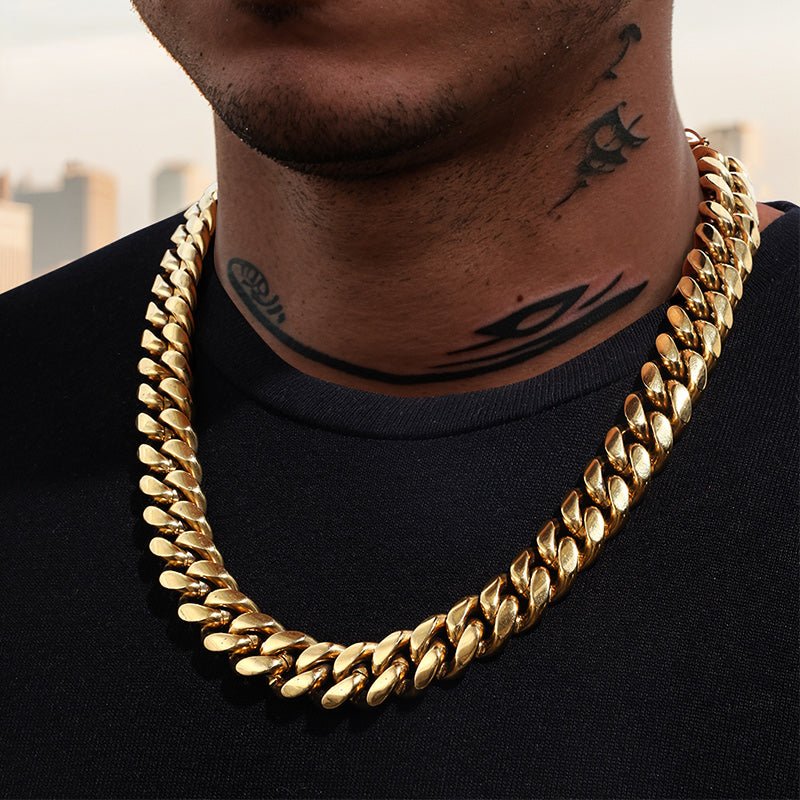 14mm Stainless Steel Miami Cuban Chain in Gold
