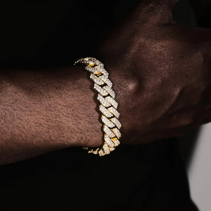 Iced Prong Cuban Bracelet in 18k Gold - 14mm