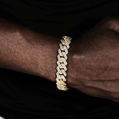 Iced Prong Cuban Bracelet in 18k Gold - 14mm