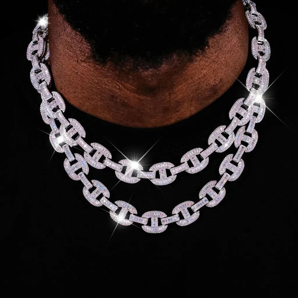 15mm Baguette Mariner Chain White Gold