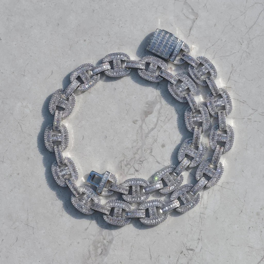 15mm Baguette Mariner Chain White Gold
