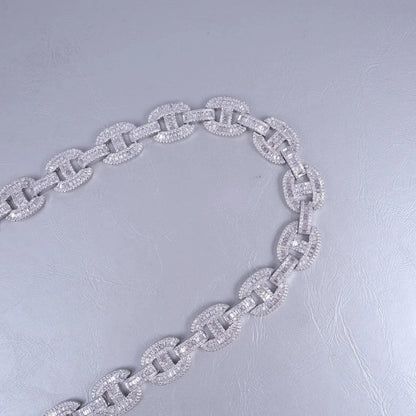 15mm Baguette Mariner Chain White Gold