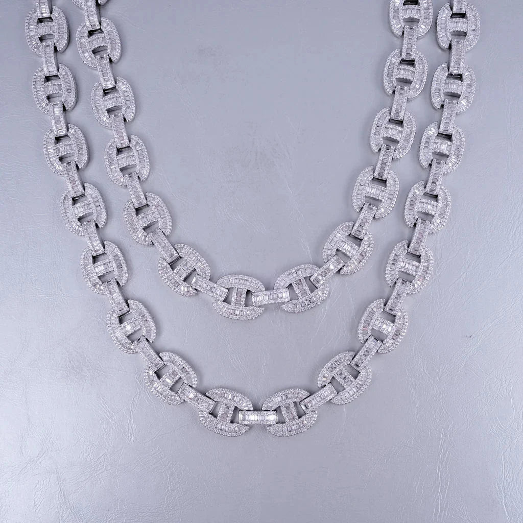 15mm Baguette Mariner Chain White Gold