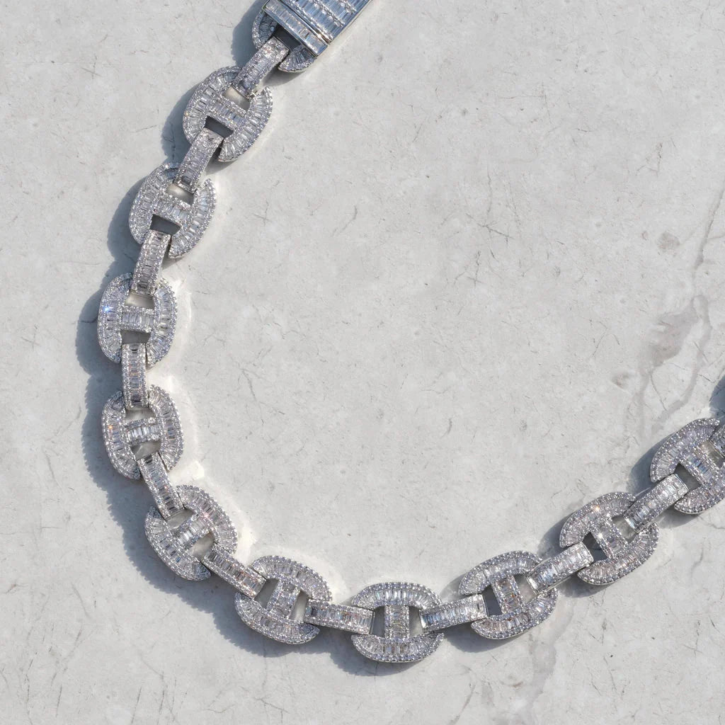 15mm Baguette Mariner Chain White Gold