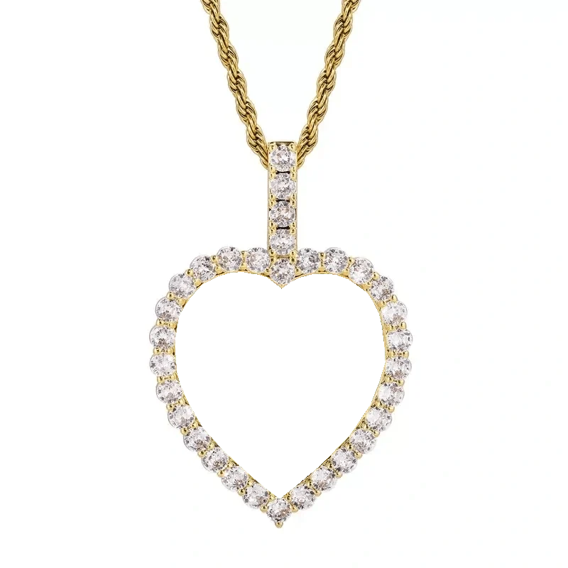 18K Gold Custom Photo Micro-Inlaid Heart Pendant - 40mm