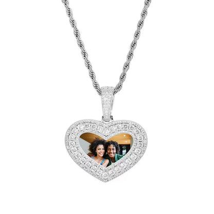 18K Gold Customized Photo Heart Pendant - 40mm