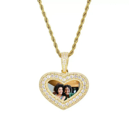 18K Gold Customized Photo Heart Pendant - 40mm