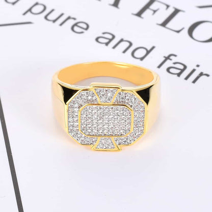 18K Gold Full Pave Cubic Zirconia Geometric Ring