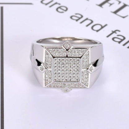 18K Gold Full Pave Square Diamond Hip-Hop Ring