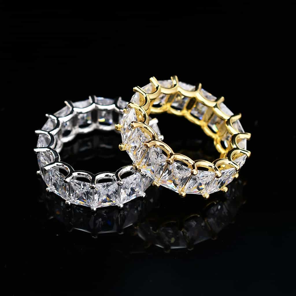 18K Gold Square Cubic Zirconia Hip-Hop Men's Ring