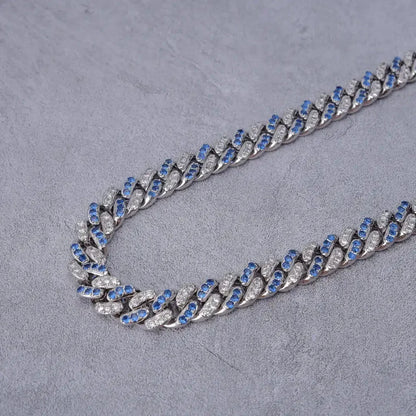 18k White Gold Blue Iced Cuban Chain - 13mm