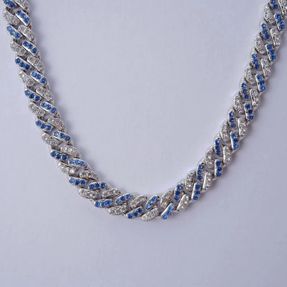 18k White Gold Blue Iced Cuban Chain - 13mm