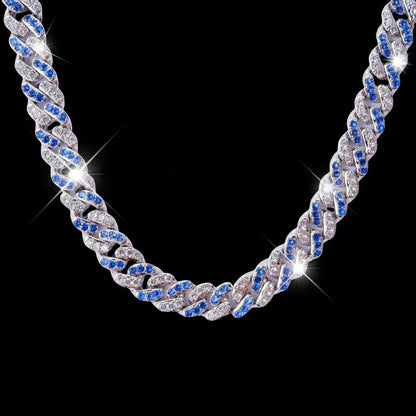 18k White Gold Blue Iced Cuban Chain - 13mm