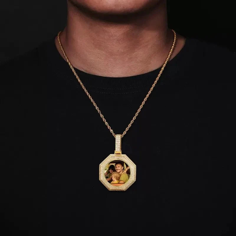 18k Gold Custom Photo Bagua Pendant - 42mm