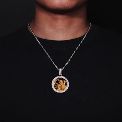 Custom Photo Pink Diamond Round Pendant in 18k Gold - 38mm