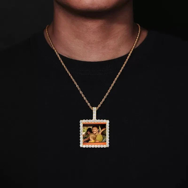 18k Gold Custom Photo Square Pendant - 40mm