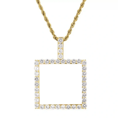 18k Gold Custom Photo Square Pendant - 40mm