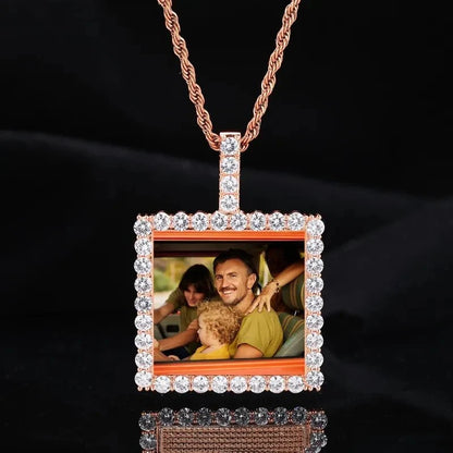 18k Gold Custom Photo Square Pendant - 40mm