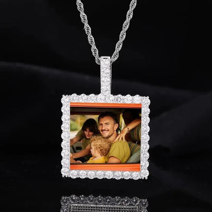 18k Gold Custom Photo Square Pendant - 40mm