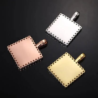 18k Gold Custom Photo Square Pendant - 40mm