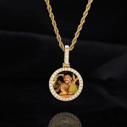 18k Gold Small Custom Photo Micro-Set Round Pendant - 25mm