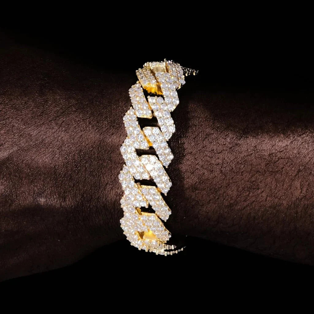 2-Row Iced Prong Cuban Bracelet in 18k Gold - 19mm