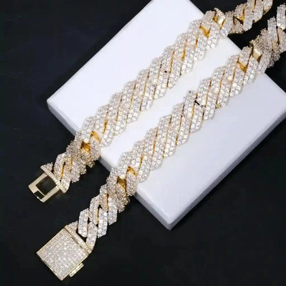 19mm 2-Row Iced Prong Cuban Chain In 18K Gold
