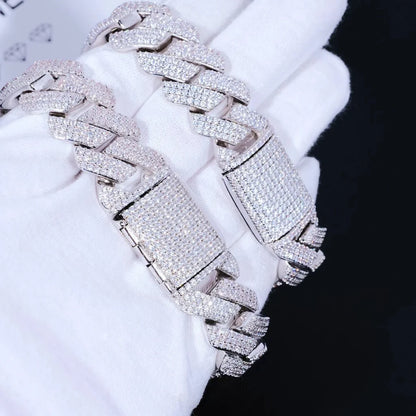 Diamond Prong Cuban Bracelet in White Gold - 19mm