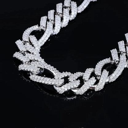 Iced Figaro Chain in White Gold - 19mm