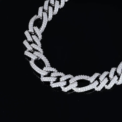 Iced Figaro Chain in White Gold - 19mm