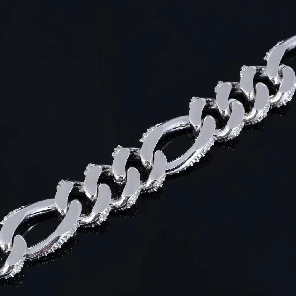 Iced Figaro Chain in White Gold - 19mm