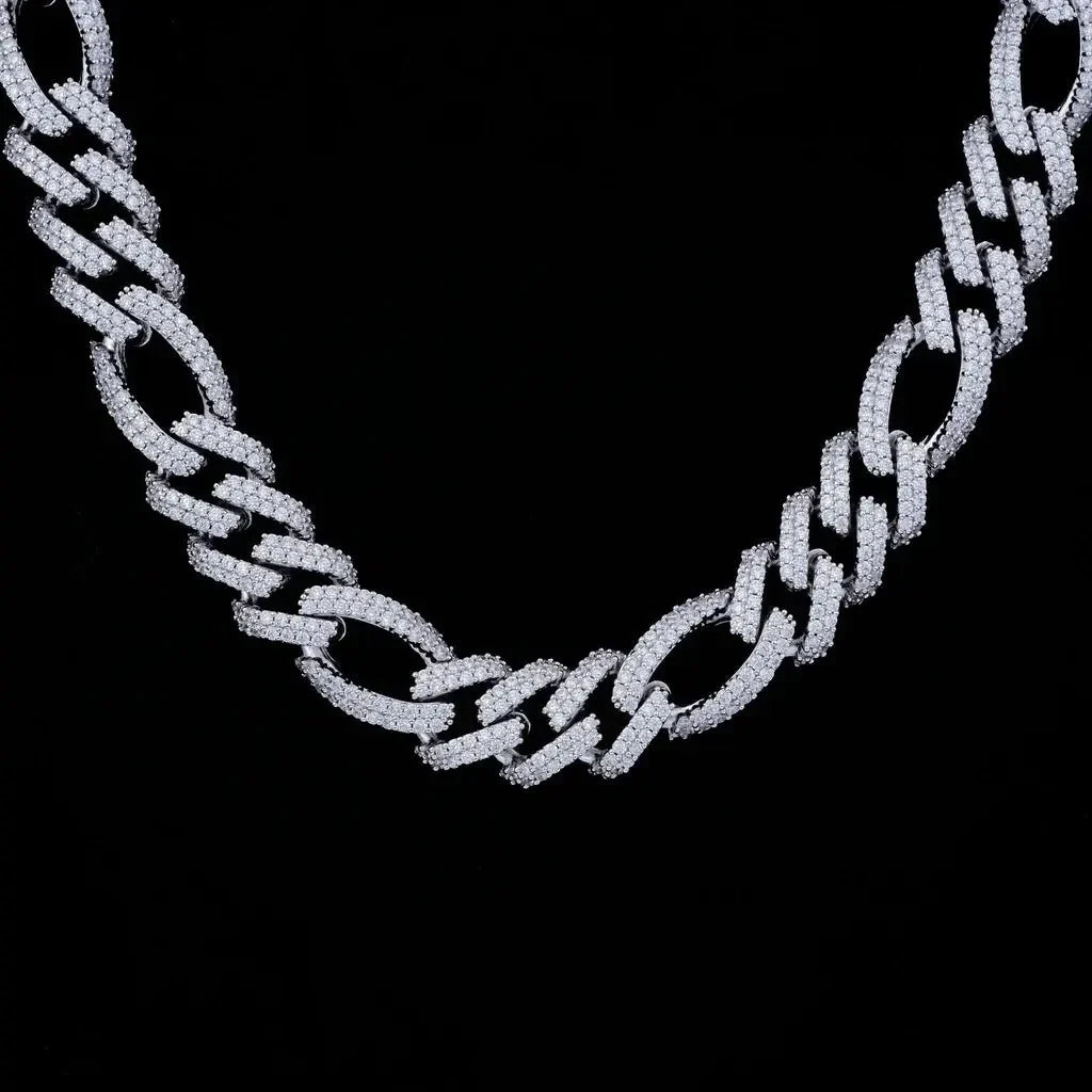 Iced Figaro Chain in White Gold - 19mm