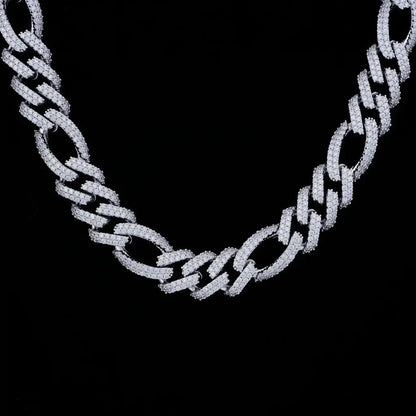 Iced Figaro Chain in White Gold - 19mm