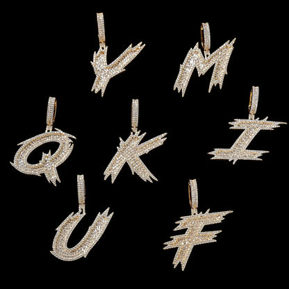 26 Ice-Spike Letter Pendant in Yellow Gold - 45mm