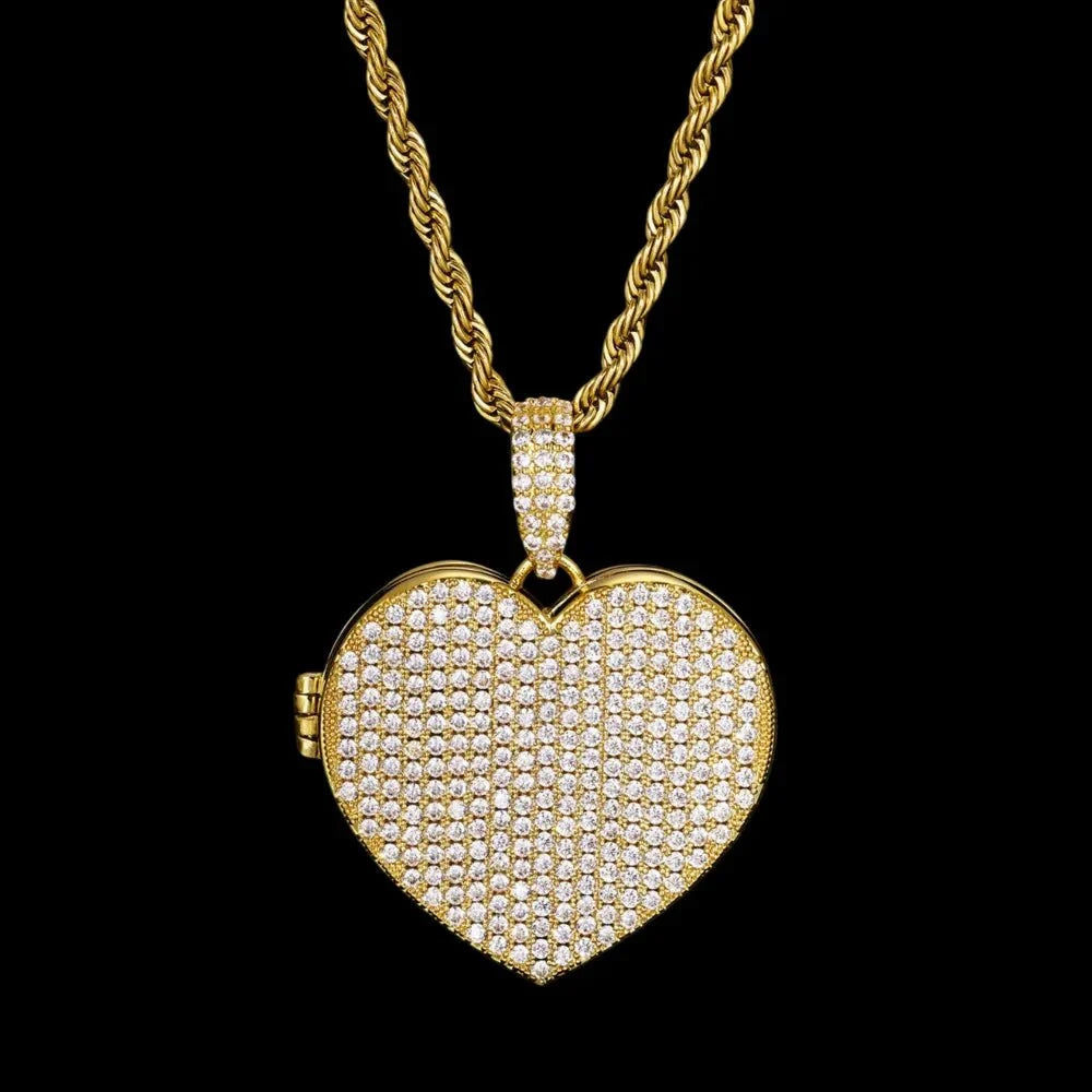 3 x Photo Fully Iced Out Custom Heart-Shaped Solid Pendant - 38mm